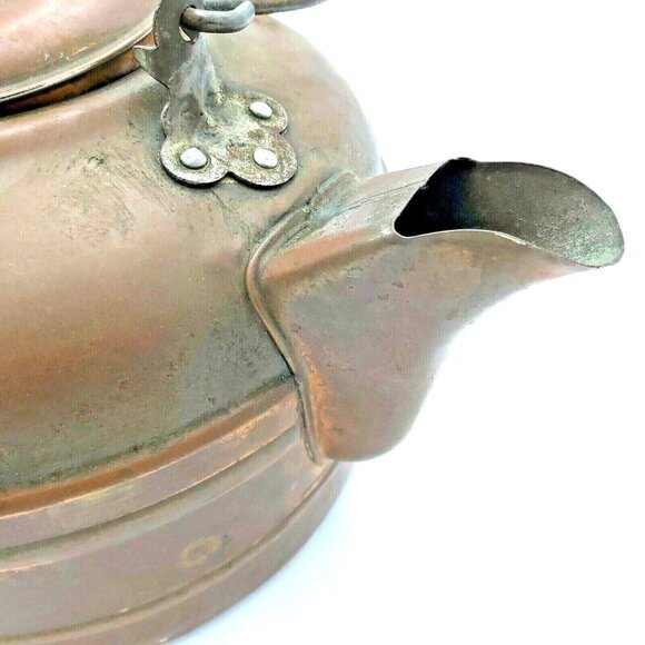 Large Copper Stovetop Tea Kettle Wooden Handle 7 inch Coffee Pot Wood Stove VTG - Picture 6 of 11
